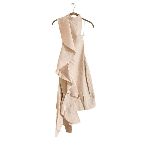 Solace London Amelle High Neck Asymmetric Ruffled Drape Across Sleeveless White - Picture 7 of 9